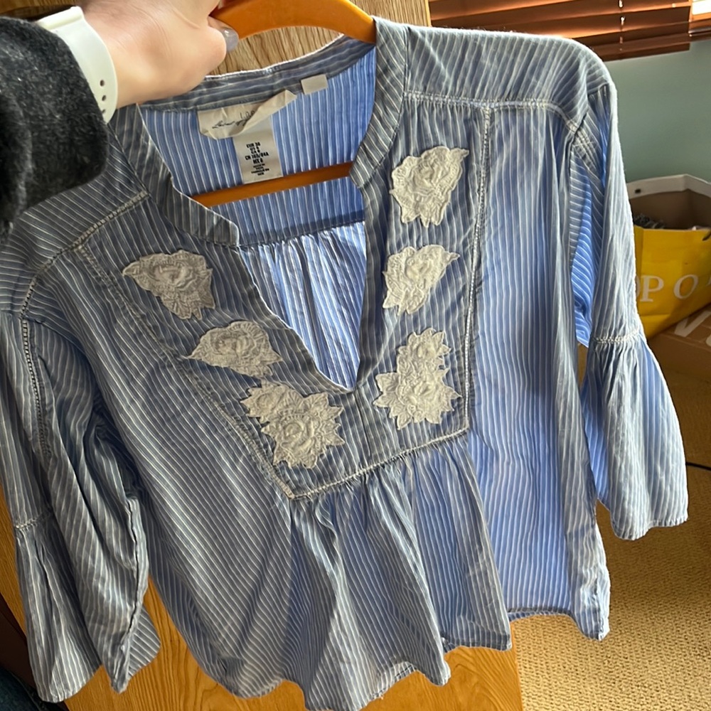 Blue and white blouse